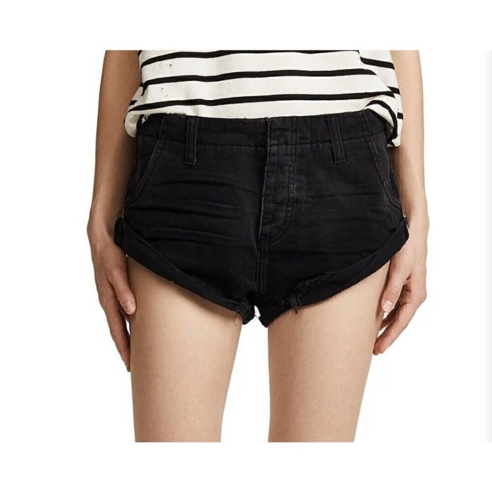 New One Teaspoon Black Oak Sailors Shorts Womens 24 Denim Low Waist Relaxed
